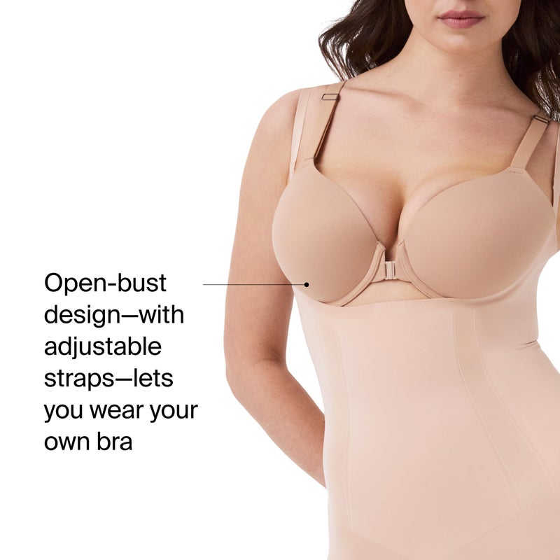 SPANX sculpt OnCore Open-Bust Mid-Thigh Bodysuit - Powerful Compression - Comfortable Shapewear - Adjustable Straps - Soft Nude - Small - Image 4